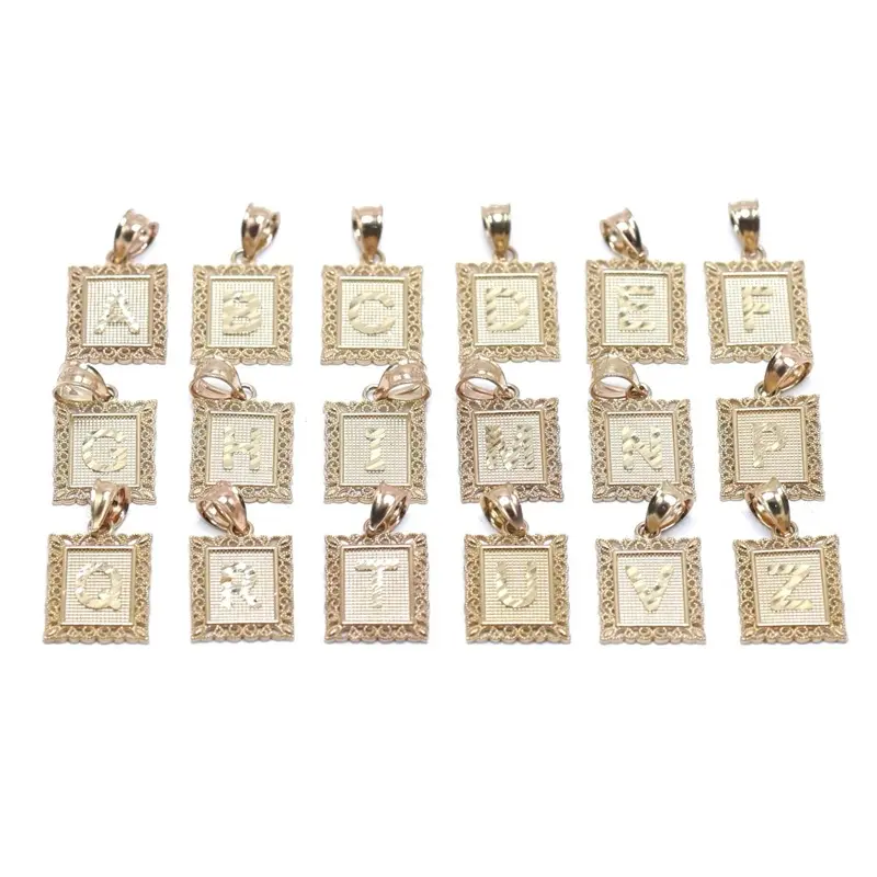 14K Gold Square Plaque Letter Pendants A-Z - Everyday Wear for Women