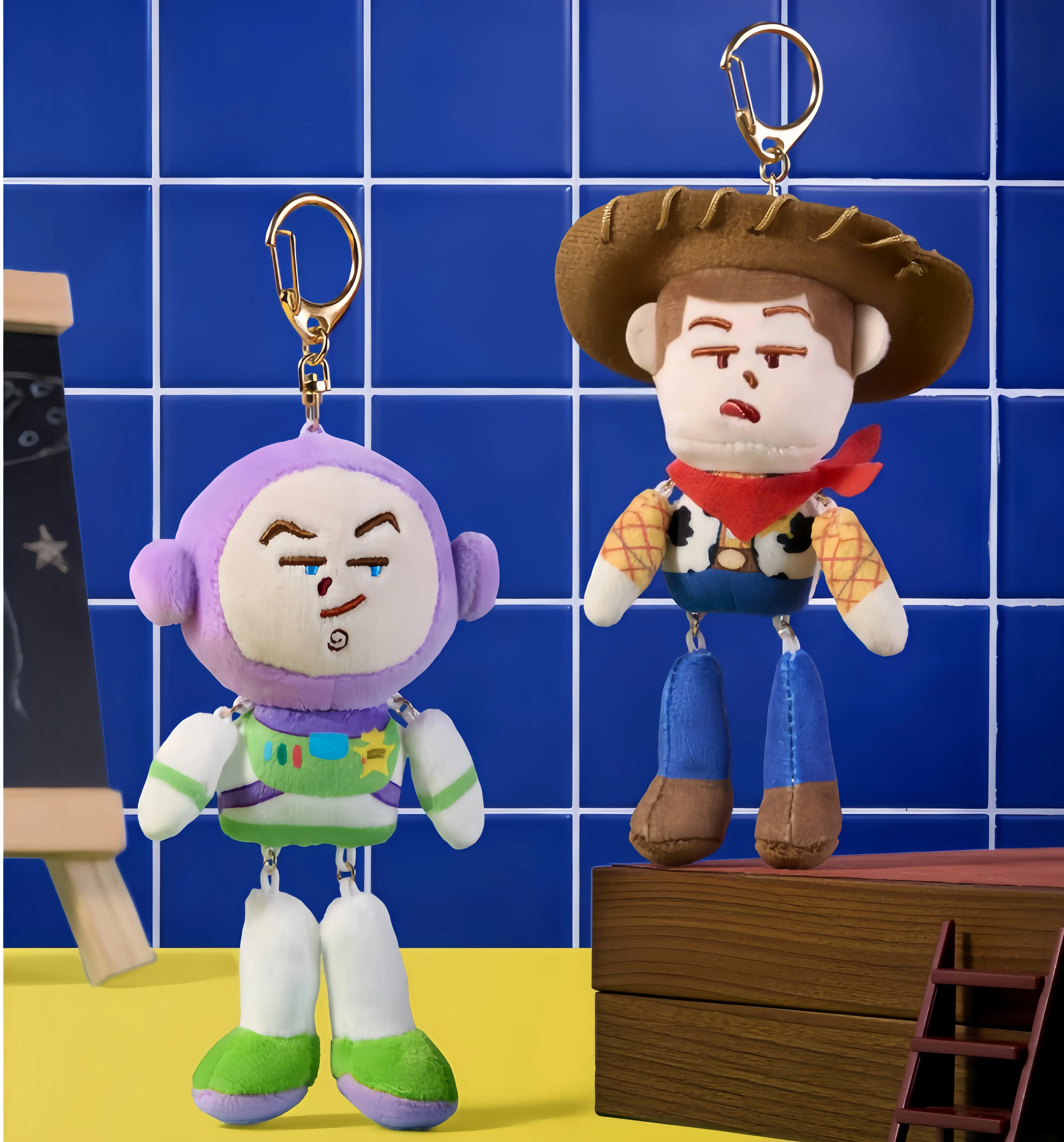 Disney Pixar Toy Story 5 Wiggle Jiggle Meme Plush Keychain,6.69" Cute Buzz Lightyear Woody Stuffed Figure Pendant, Silly Funny Expression Hanging Bag Charm, Bag Decor Gifts for Fans,Birthday Gift Holiday Gift