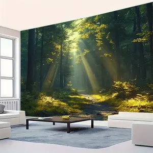 1pc Extra Large Forest Landscape Wall Tapestry - 100% Brushed Polyester, Horizontal Striped Design, No Electricity Needed for Bedroom & Living Room Decor, Nature-Inspired Tranquil Ambiance, Forest Decor, Serene Home Decoration, Sunlight Filtered Design, S