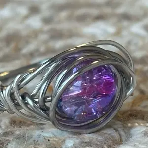 “Dragons Eye” Wire Wrapped Ring - Women’s Jewelry with cracked glass stone and Silver Wire Design