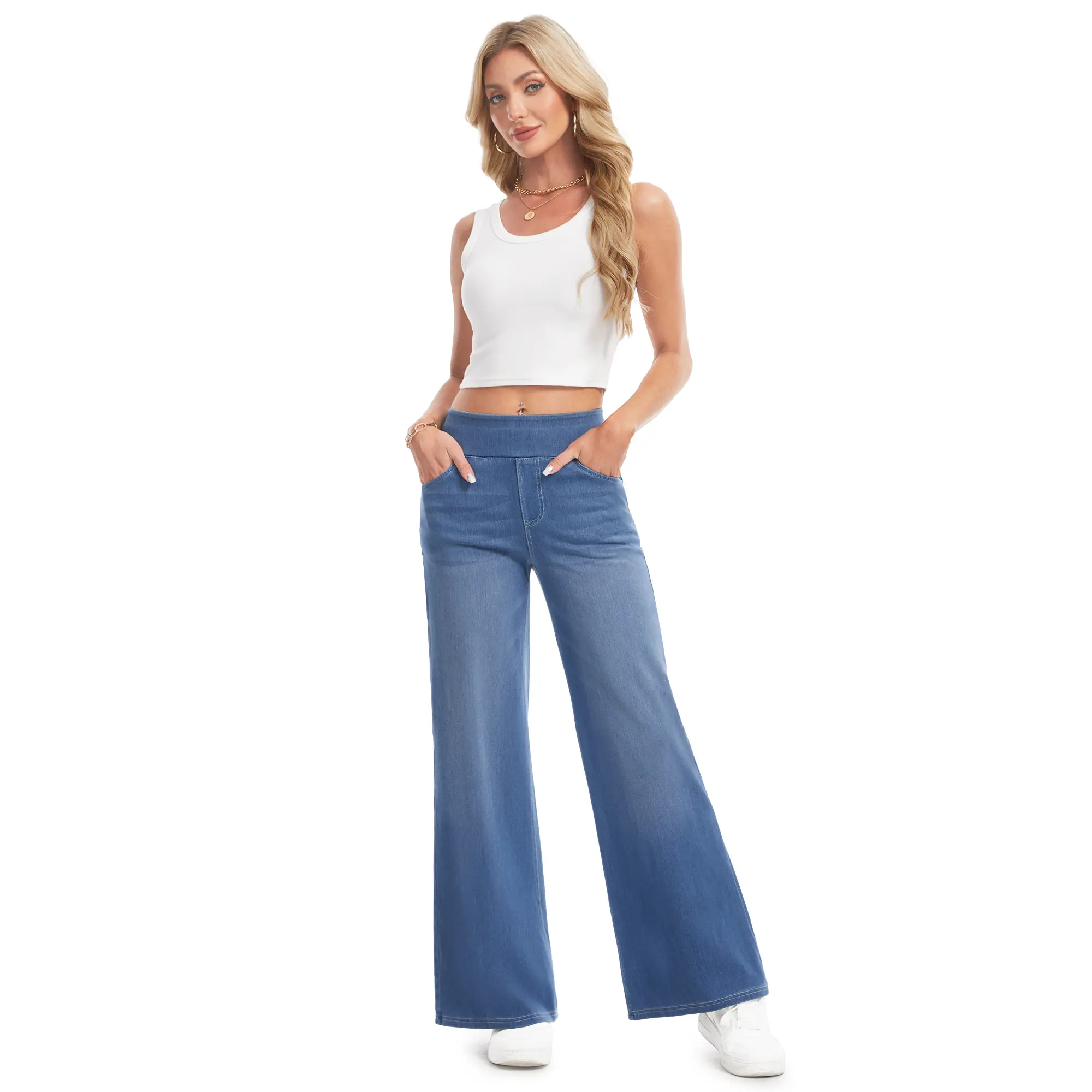 YUCOLEN Wide Leg Stretchy Jeans for Women Loose Fit Elastic High Waist Pants Pull On Baggy Fit Jeans Tummy Control Trousers Casual Work Wear (Regular Inseam) SummerVibes YUCOLEN Wide Leg Stretchy Jeans for Women Loose Fit Elastic High Waist Pants Pull On Baggy Fit Jeans Tummy Control Trousers Casual Work Wear (Regular Inseam) SummerVibes