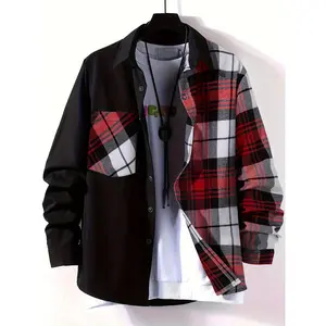 Stylish Collage Chest Pocket Plaid Pattern Casual Long Sleeve Button Up Shirt, Men'S Clothes For Spring Summer Fall Outdoor Spring and Autumn style clothing