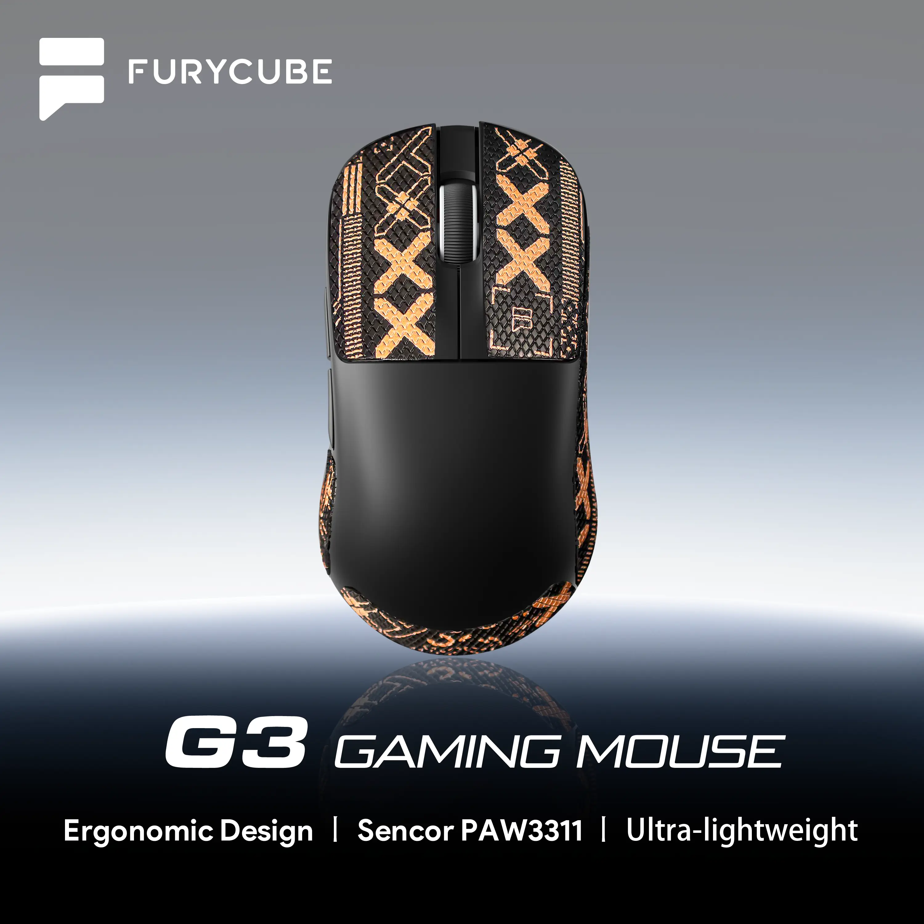 FURYCUBE G3 Gaming Mouse Ultra Lightweight 49g PAW3311 Sencor Bluetooth/2.4G wiress/USB-C Wired, DPI up to 22000, 600mAH Long battery life, 5 buttons, web driver supported,auto clicker, Gamingsetup, PS5 XBOX office setup