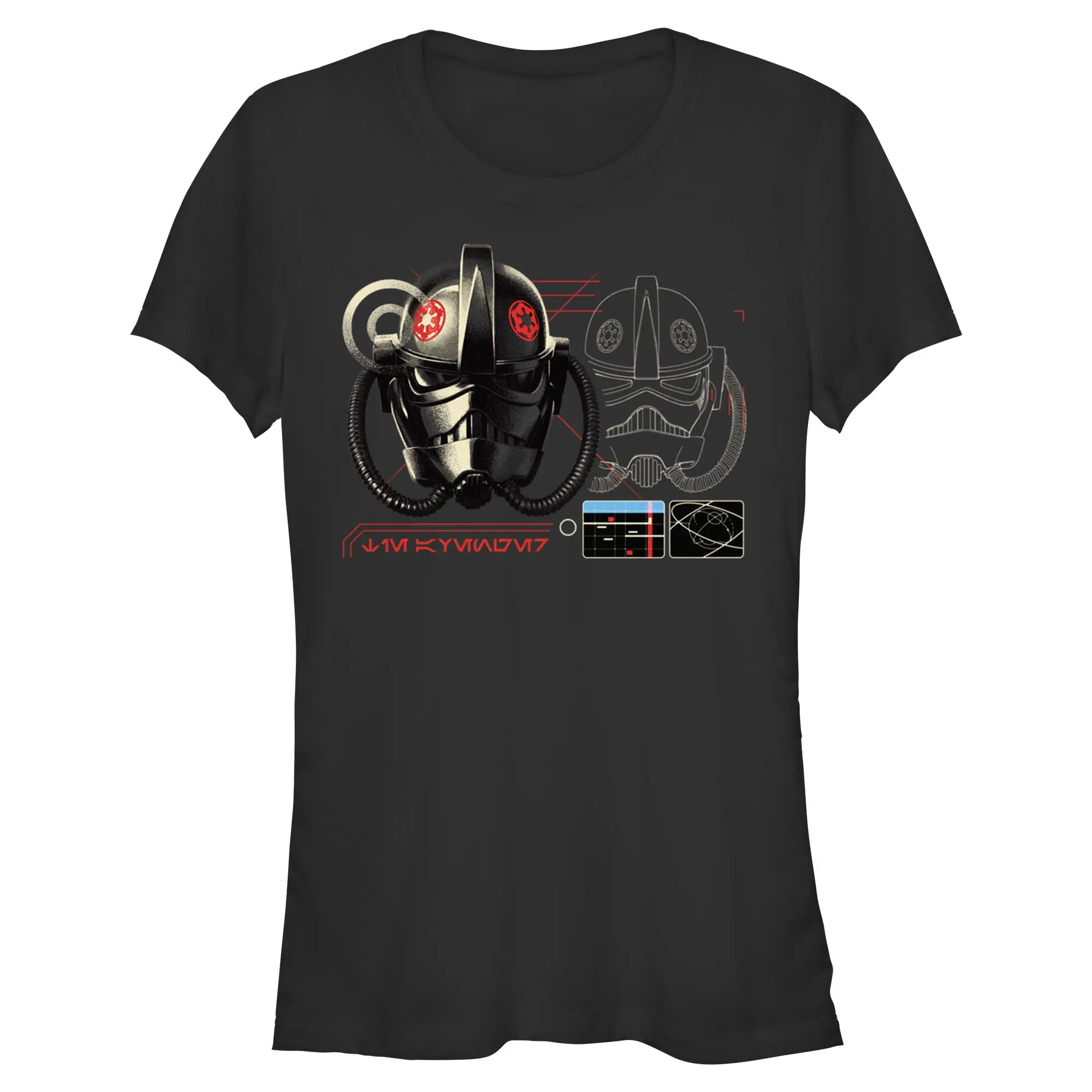 Women's Short-Sleeve Graphic Round Neck T-Shirt, Star Wars: Andor TIE Fighter Pilot Helmet Schematic Printed Casual Top