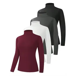 4 Packs Turtlenecks Women Long Sleeve Pullover Turtle Neck Mock Shirts Baselayer Undershirts Tops