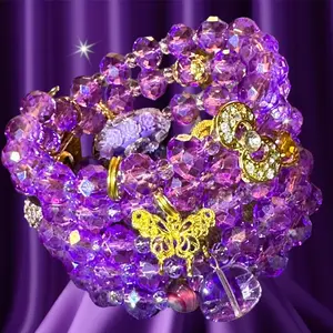 PURPLE RAIN 5 IN 1 WRAP AROUND CRYSTAL CHARM BRACELET