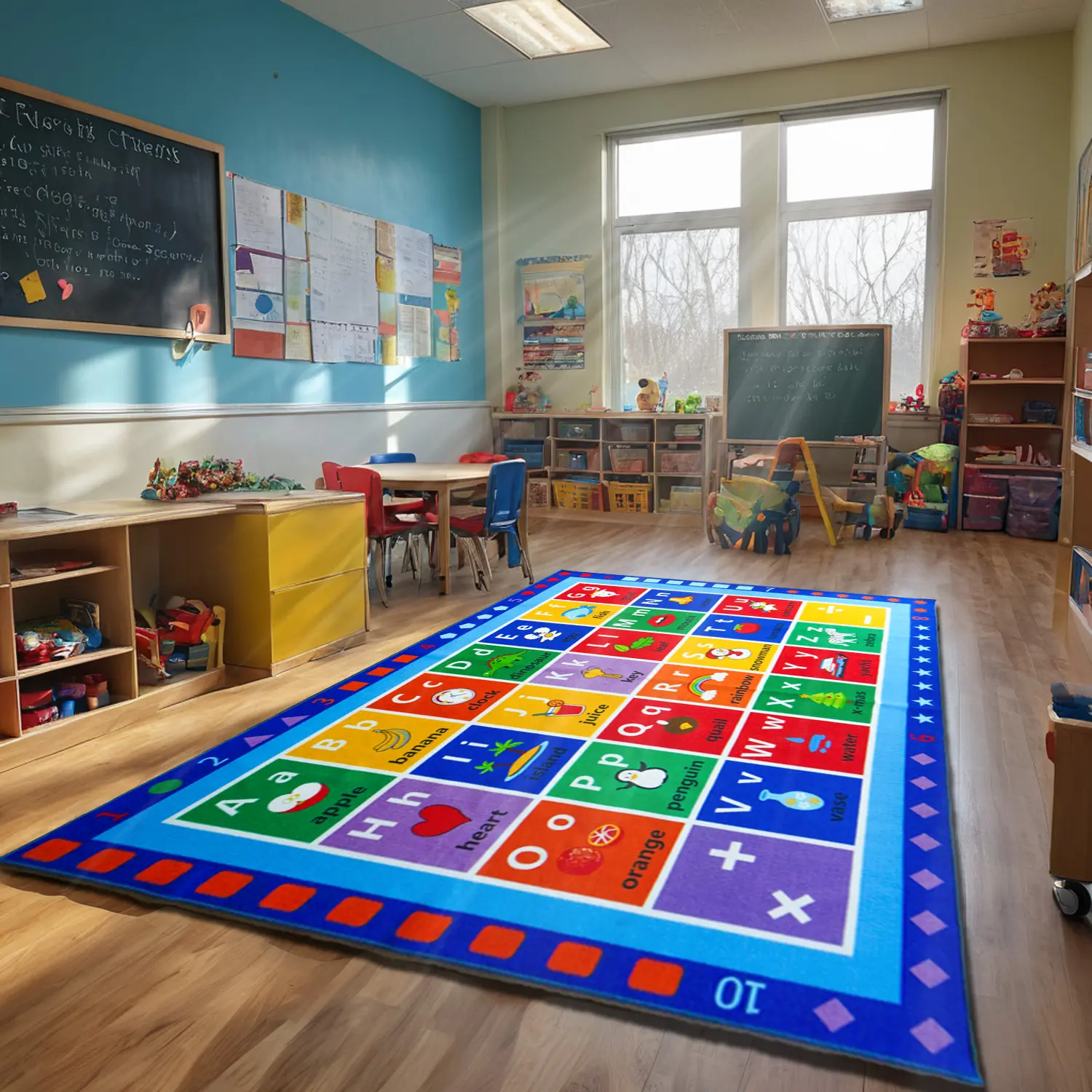ABC Classroom Rug, Large Blue Classroom Rugs Elementary, Preschool&Daycare Rugs for Classroom,Learning Alphabet Educational Rugs for Kids Playroom, Nursery