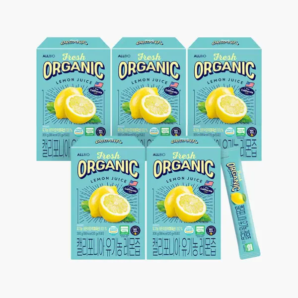 [ALLBIO] Organic Lemon Juice Stick 5-Pack | 75 Sticks (20g x 15ea x 5) | Pure California Lemon