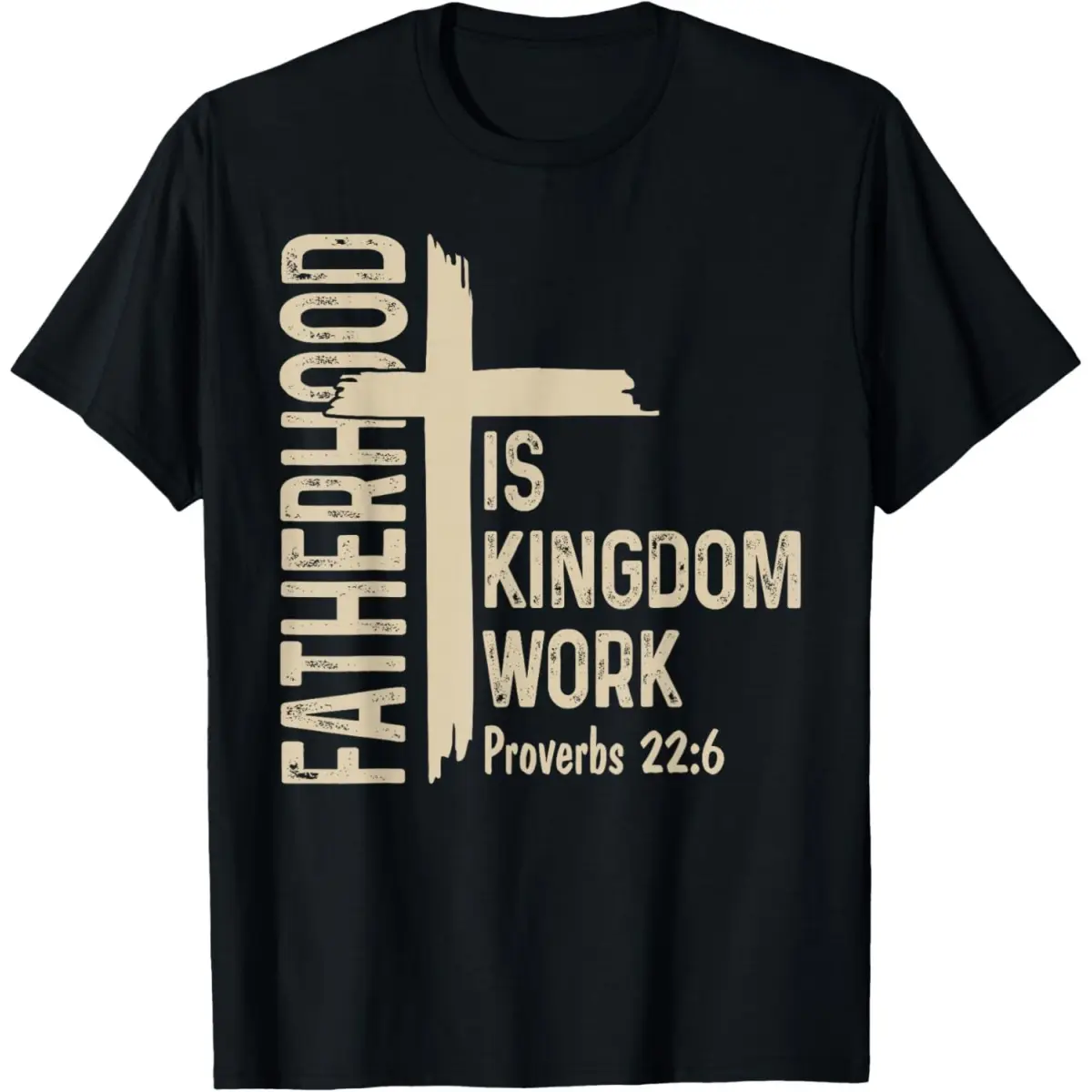 Men's Christian Short-Sleeve Graphic Top - 'Fatherhood is Kingdom Work' Slogan, Faith-Inspired, Casual Streetwear, Soft Round Neck, Easy Daily Wear, Dad Gift for Father's Day, Pairs with Denim/Jeans-Sneakers, Mens Clothing, Cargo-Compatible