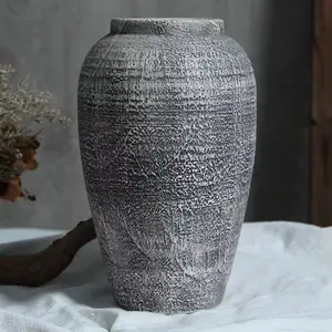Tall Grey-Black Textured Ceramic Vase – 11" Rustic Modern Statement Piece
