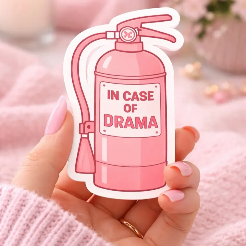 Funny Drama Sticker | Pink Fire Extinguisher Decal | Cute Girly Humor Sticker | Waterproof Vinyl for Laptop & Water Bottle