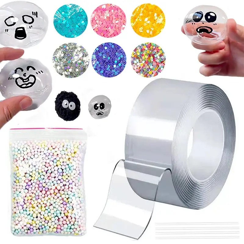 Nano Tape Bubble Kit, 12pcs/set Nano Double-sided Adhesive Tape with Straws and Sequins, Satisfying Birthday Party Favor Art & Craft Toy, Nano Tapes DIY Craft Toys for Teens, Party Supplies, Tape Refill Tape Roller Scrapbook Materials, Crafting Kit