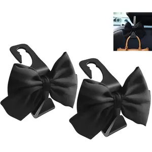 2-Pack Car Wallet Hooks, Cute Bowknot Car Seat Headrest Hooks, Used for Hanging Wallets and Bags, Space-Saving Car Accessories (Black Silk)