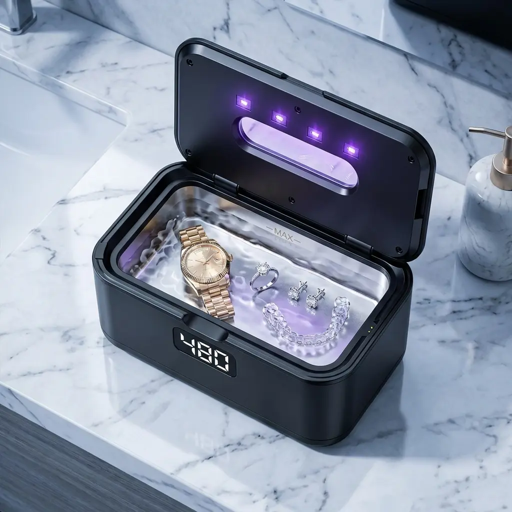 Black Multi-Purpose Ultrasonic Cleaner - Home & Festive Party Gift Essential for Jewelry, Glasses, Dentures with Clean Functionality