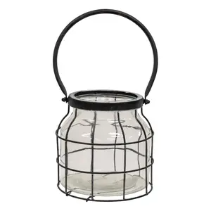 Large Glass Jar in Black Metal Carrier