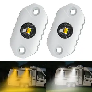 RV Lights Exterior White/Amber LED Aluminum Porch Light 12V IP68 Waterproof Campers Awning Lamp Replacement Kits for Trailers Truck Motorhome Travel Vehicles