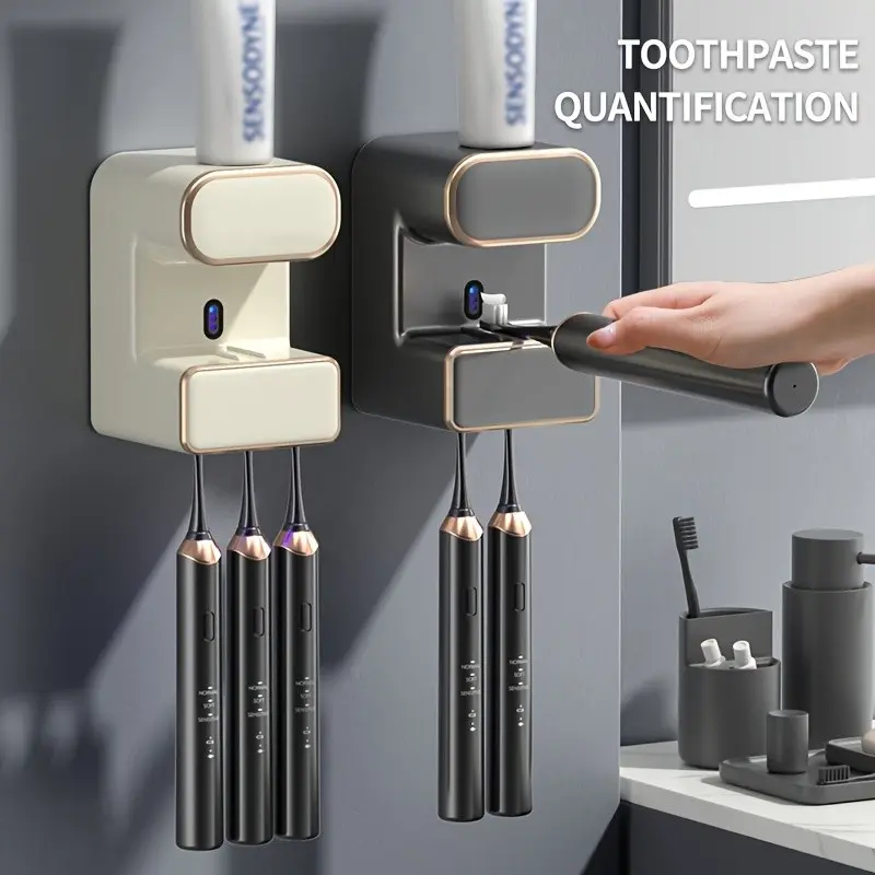 Uvc Disinfection Toothbrush Holder, Uv Toothbrush Sanitizer Holder, Sanitizing Toothbrush Holder, Toothbrush Sterilizer Holder, Toothbrush Storage, Toothbrush Rack, No-Drill Wall-Mounted Bathroom Organizer, Automatic Toothpaste Dispenser
