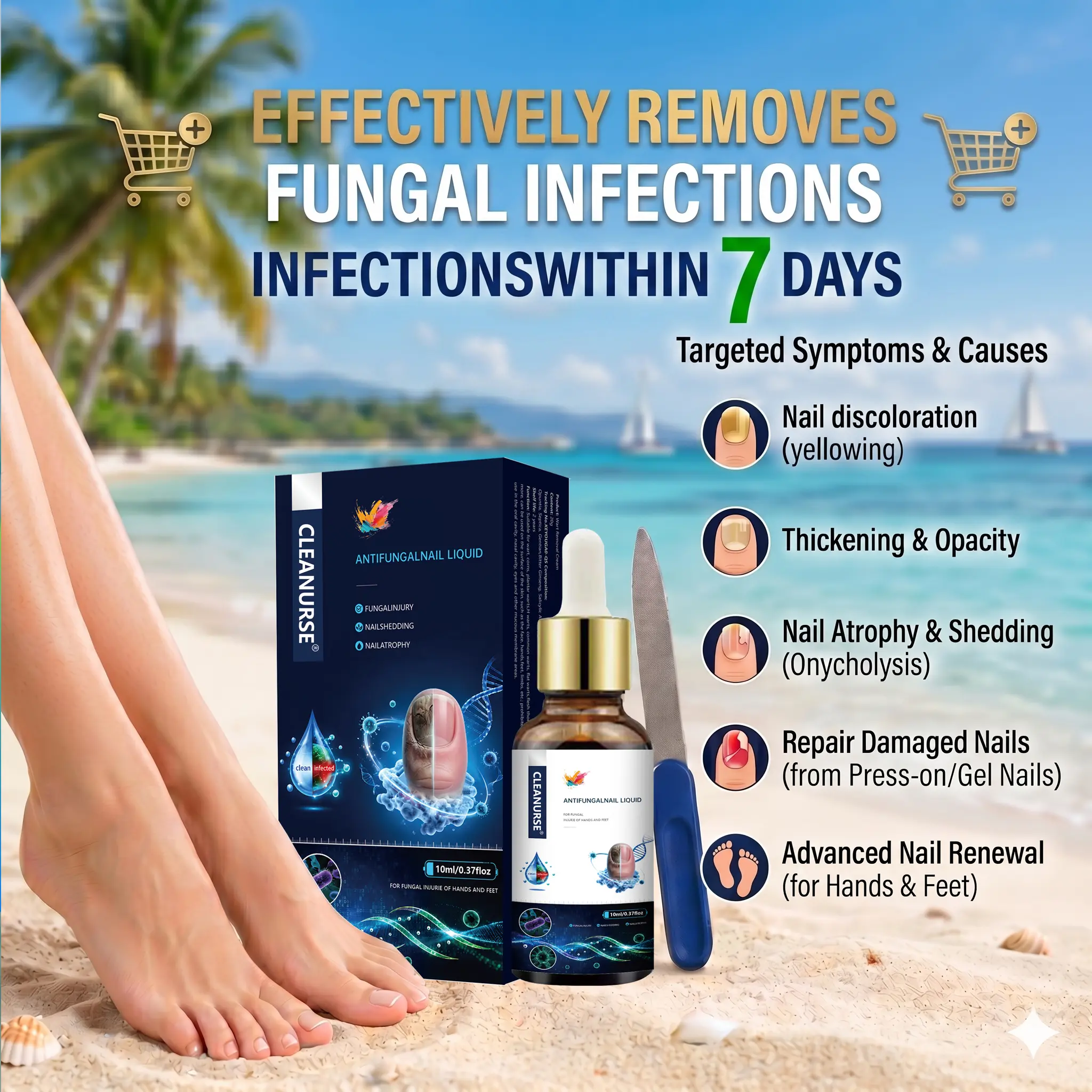 Cleanurse Extra Strength Toenail Fungus Treatment, Antifungal Solution for Toenails & Fingernails, Triple Action Formula to Remove Fungus, Repair Damaged Nails, 1/2/3 Boxes Healing Natural Therapeutic Nail Care