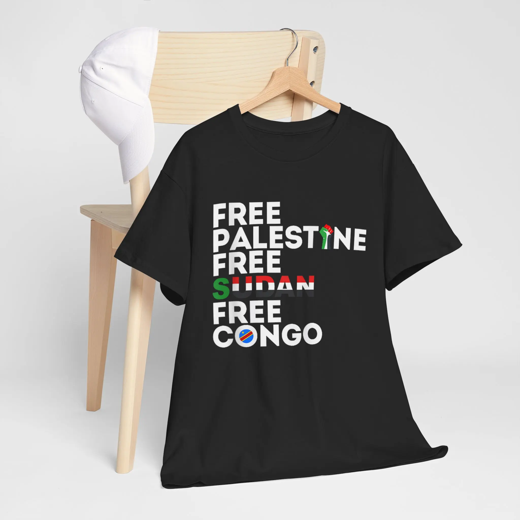 Free Palestine Free Sudan Free Congo Unisex T-Shirt, Short-sleeve, Full Color Menswear Top