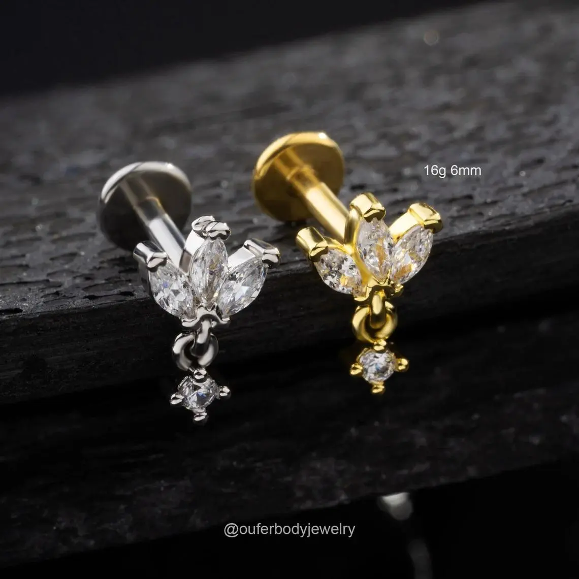 Oufer 16G THREADLESS Crown Dangle Earring/Gold/Silver Cartilage Stud/Push Pin Labret Stud/Nose/Tragus/Conch/Helix Piercing/Drop Earrings/Flat Bac