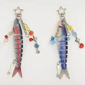 2026 Creative Fish Keyring, Anglers Gift Unique Lure Keychain, Segmented Design Fish Keyholder with Bead Accent, Vivid Lure Keychain for Purse Jacket, Lucky Aesthetic Fish Bag Charm Ornament, Cute Keychain Style Fashion Attachment