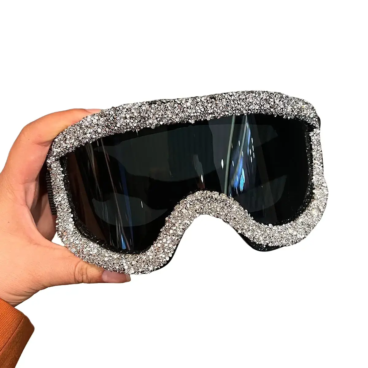 XUH Women's Paved Rhinestone Goggle Sunglasses, Glam Oversized Statement Eyewear with UV400 Protection for Festivals, Raves & Street Style, Accessories, Strap, Comfortable, Halloween