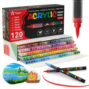 Acrylic Paint Pen Set, 12/24/36/48 Colors Brush Tip Acrylic Paint Pen, Acrylic Paint Markers, Waterproof & High Saturation Ideal for Wood, metallic, Plastic, Canvas, Fabric, Glass, Ceramic, Rock Painting