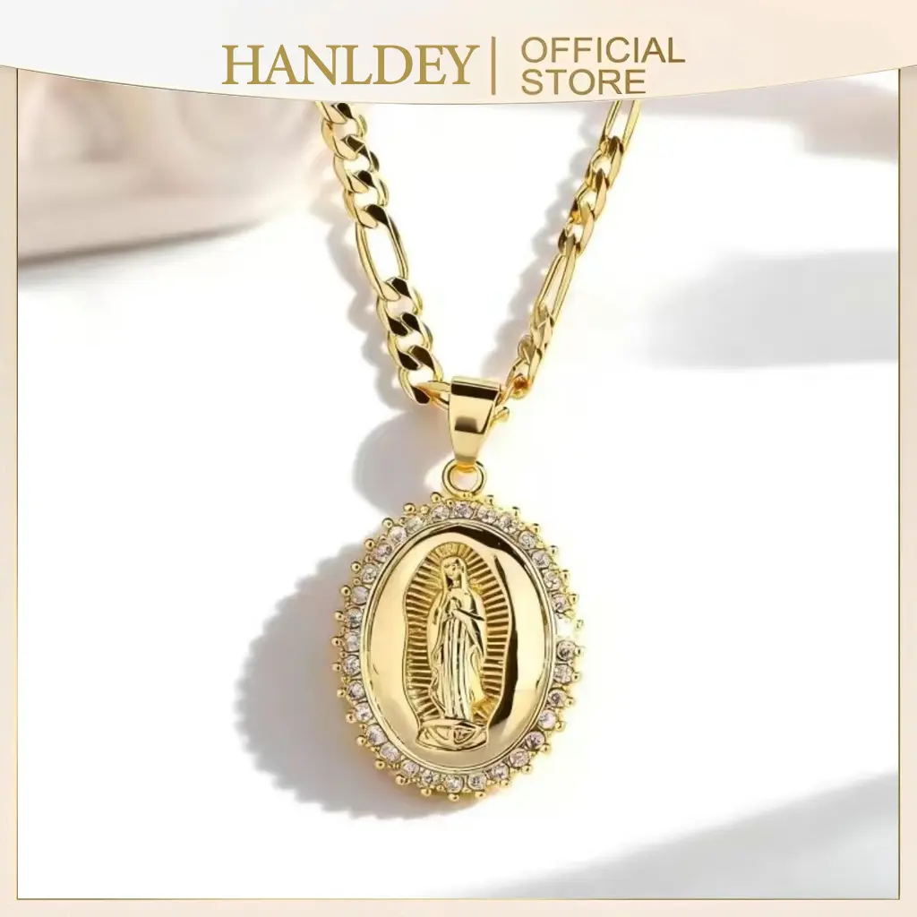 14K Gold Plated Virgin Mary Necklace - Virgen De Guadalupe Mother Mary Our Lady of Guadalupe Pendant Amulet for Women Jewelry Gift 22 inches