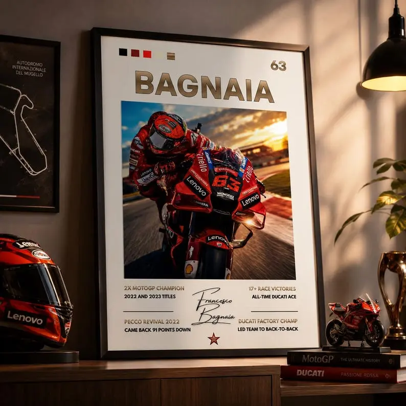 Francesco Pecco Bagnaia Poster Print, MotoGP Racing Wall Art, 2x World Champion, Racing Sports Fan Gift, Home Decor, Room Decor