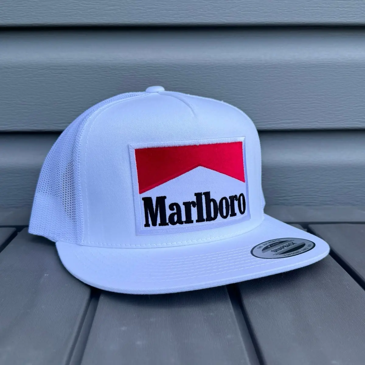 Vintage Marlboro White Snapback Hat With Flat Bill Premium Quality Cap