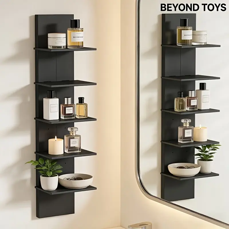 Five-Tier Floating Wall Shelf, Column Design, Space-Saving Modern Storage Unit, Wall Mounted Organizer, Easy Installation, No Metal Fittings, Bedroom & Living Room, Wall Mounted Shelf, Room Accessories, Shelf for Wall