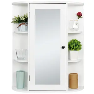 JupiterForce Modern Bathroom Cabinet Storage Organizer Single Door Wall Mount with Mirror
