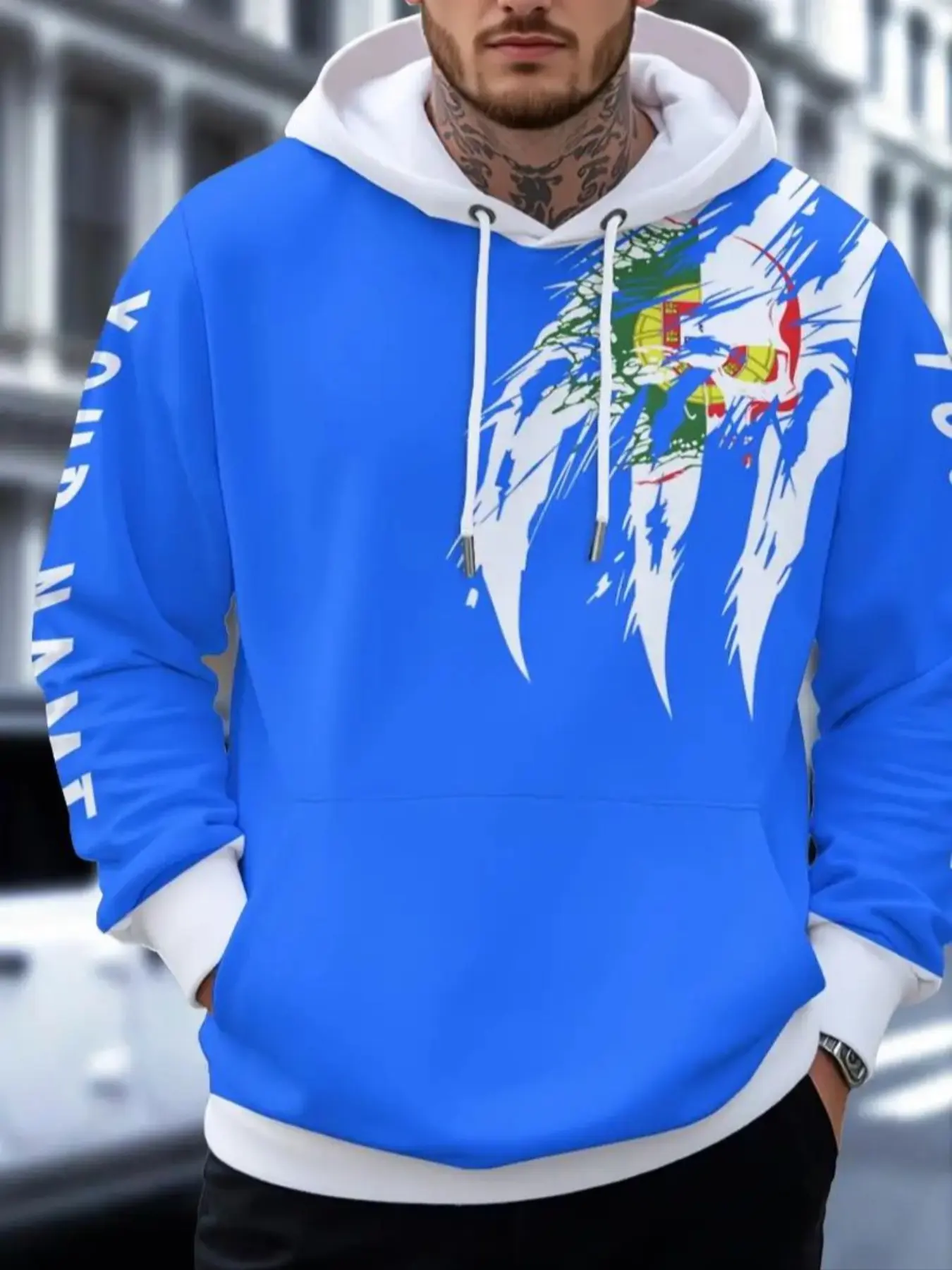 Men's 3D Print Hoodie, Full Body Graphic Design, Custom Name Tag Option, Casual Streetwear, Soft Fabric, All Seasons