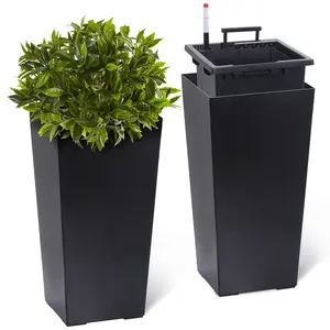 23" Tall Planters Set of 2, Planters for Outdoor＆Indoor Plants, Modern Plant Pots with Drainage Holes＆Water Level Monitor＆Inner Bucket, Black
