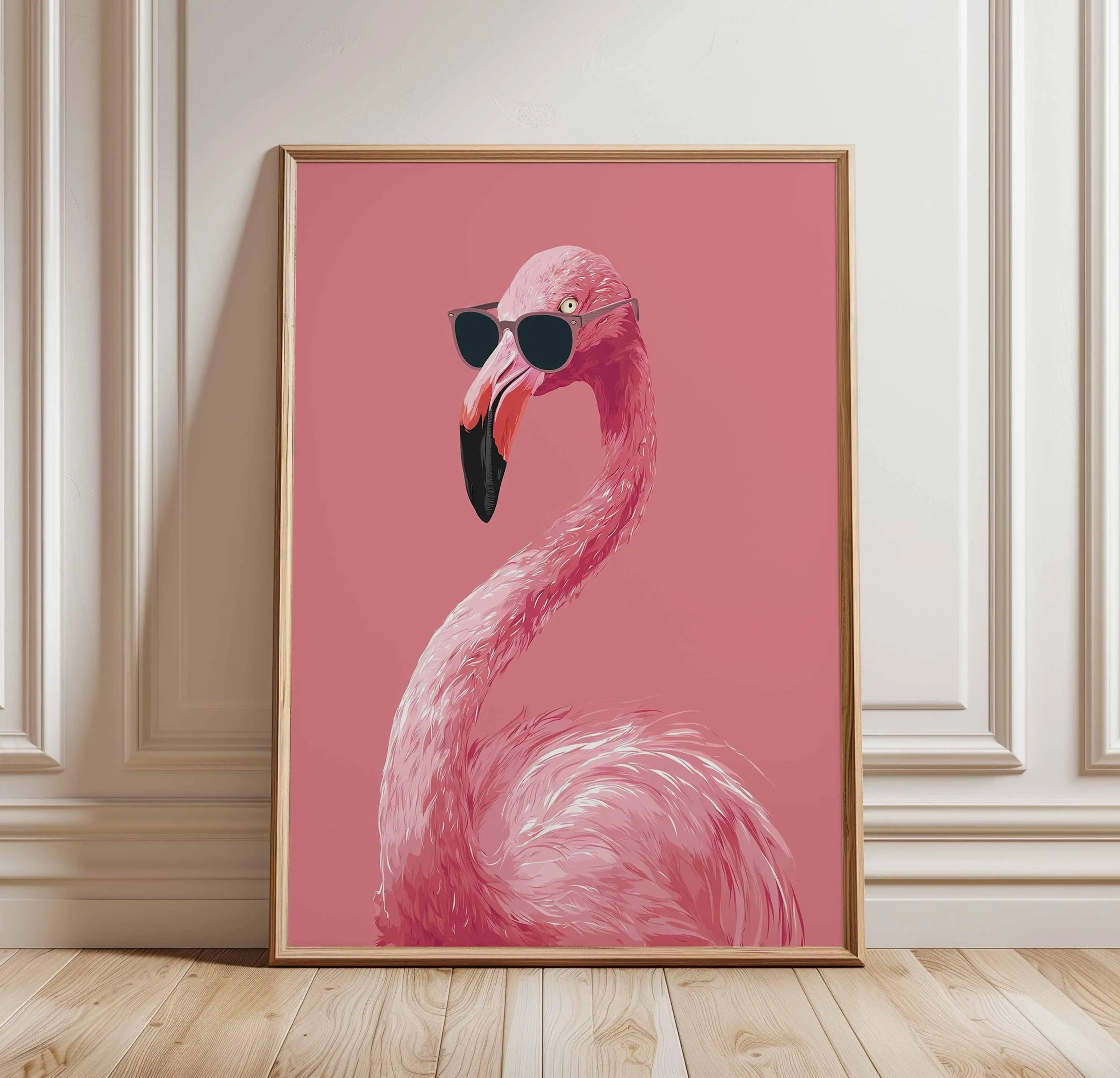 Cool Flamingo Wall Art Funny Pink Bird Poster with Sunglasses Tropical Animal Print Summer Vibe Decor Flamingo Room Artwork Retro Vintage Wall Art for Home Decor