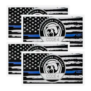 4PCS Thin Blue Line Sticker Code 4, Police Support Sticker American Flag Thin Line Decal, Waterproof Thin Line Flag Stickers Support Law Enforcement for Car Window Laptop (Larger)