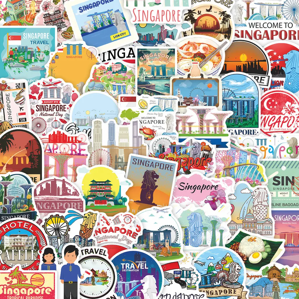 50Pcs Singapore Landmark Cartoon Waterproof Stickers Luggage Stationery DIY Decals