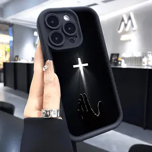 Phone case for iPhone 17 16 Pro Max 15 Plus 14 13 12 11 XR XS Illuminated White Cross Shockproof Silicone TPU Bumper Drop Protection Soft Cover