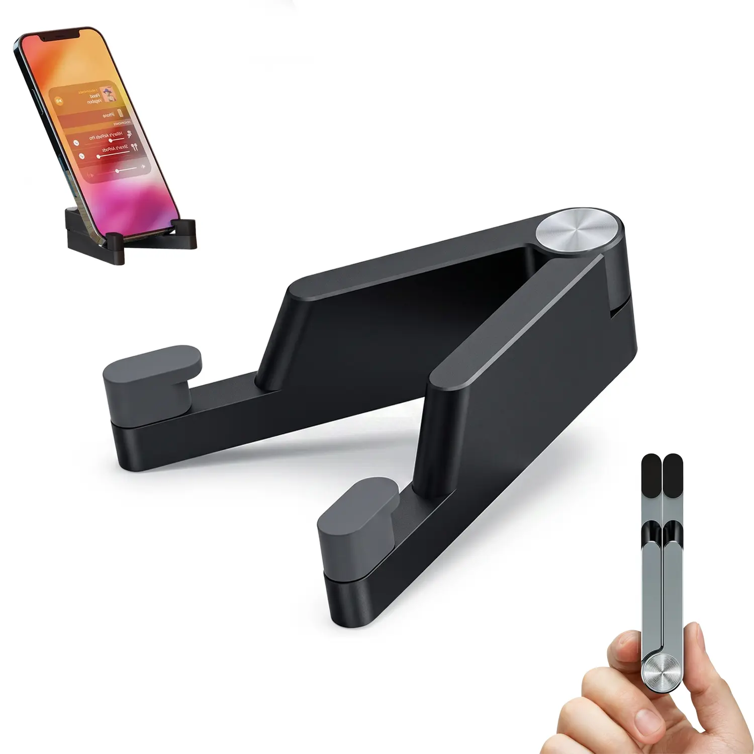Phone Stand for iPhone, Foldable & Portable iPhone Stand, Cell Phone Holder Desk Compatible with All Mobile Phone, iPhone, iPad mini, Tablet 4-10.5" Hands-Free Portable with Rubber Feet