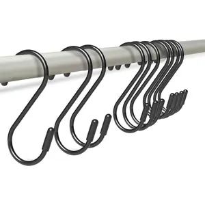 10 Pack 3 inch S Hooks for Hanging, Heavy Duty Metal Vinyl Coated S Shaped Closet Hooks for Hanging Plants, Kitchen Utensils, Bags, Jeans, Pots(Black)