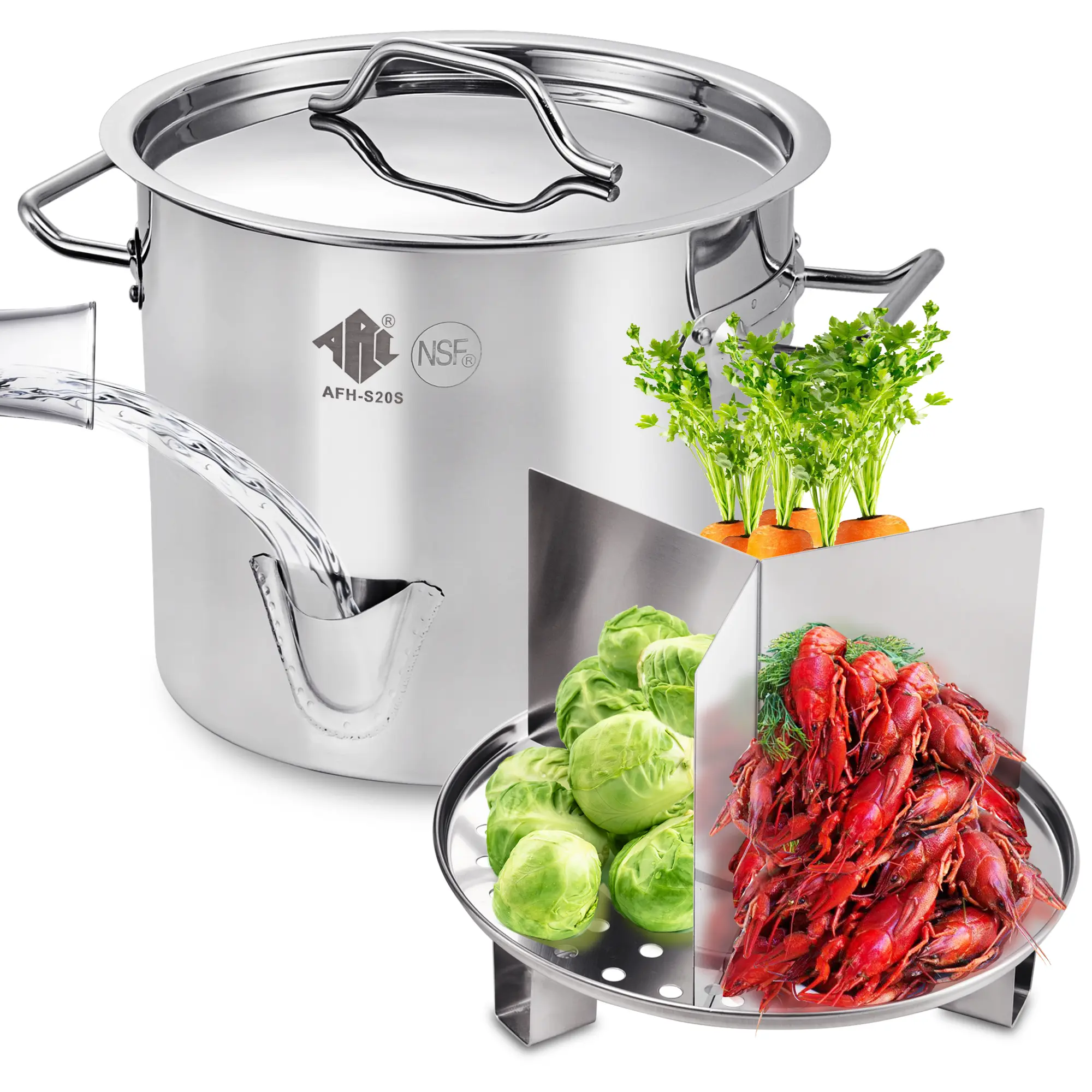 【5 SIZE】Tamales Steamer Pot w/Easy-fill Water Spout, Stainless Steel Seafood Steamer with Divider and Rack, Crab steamer, Cajun Seafood Vegetable Cookware