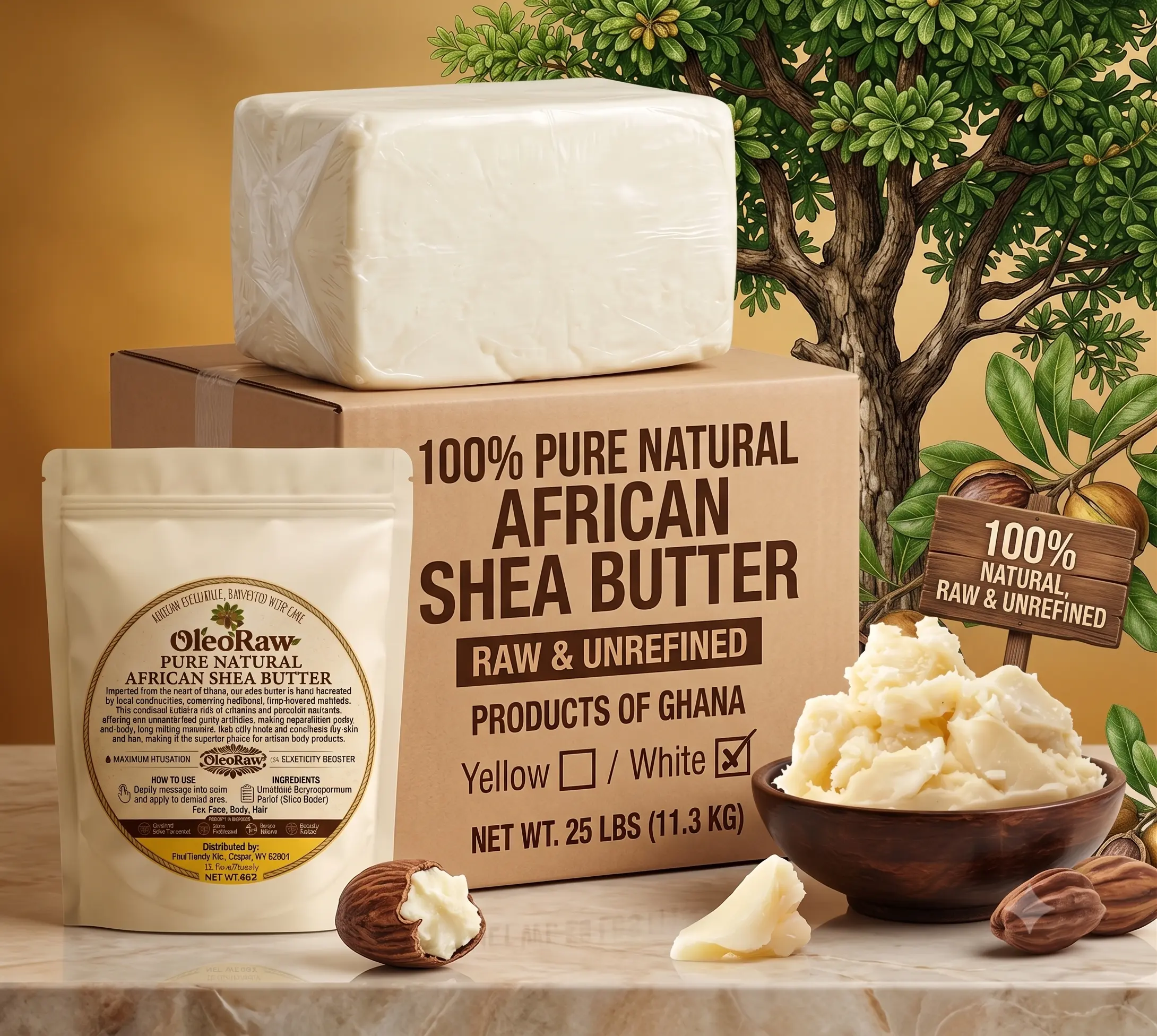 100% Pure Raw African Shea Butter - Unrefined Body Butter & Hair Moisturizer from Ghana for Severely Dry Skin, Eczema & Frizz Control (Rich in Vitamins A & E)