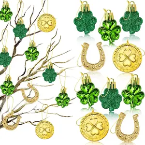 24pcs/ 48pcs St. Patricks Day Decorations Shamrock Ornaments, Shamrock Clover Gold Coins Horseshoe Tree Ornaments for Spring Lucky Irish Day St Patrick's Day Home Table Tree Party Hanging Decorations