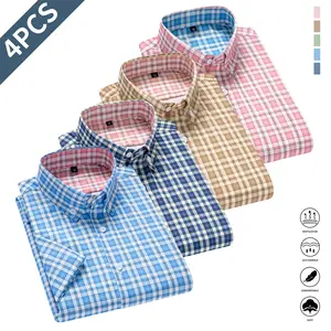 Men’s 4-Pack Short-Sleeve Shirts, Menswear Business Casual Fitted Cut Multicolor Set, Summer Striped Multifunctional Special Edition