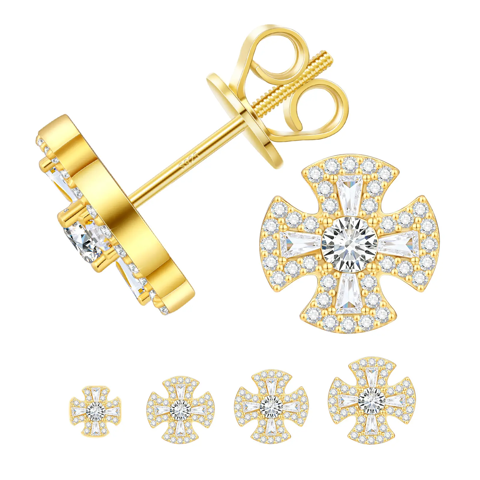 UCClYO Creative Cross 4-Leaf Clover Lab-Created Moissanite Ear Studs, 925 Sterling Silver Female Engagement Jewelry, Men's Earrings, Hip-Hop Couple Gift for Valentine's Day, High-Quality Moissanite Jewelry【##E567】