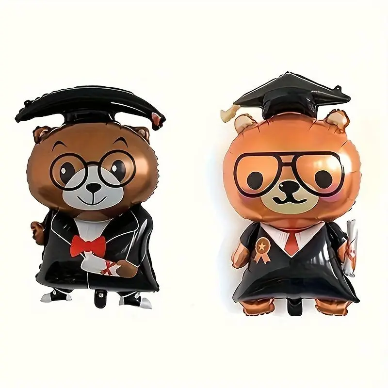 Bear Design Balloon, 1 Count Graduation Bear Shaped Balloon, Graduation Party Decoration, Party Supplies for Birthday & Graduation, Glossy Balloon Shine