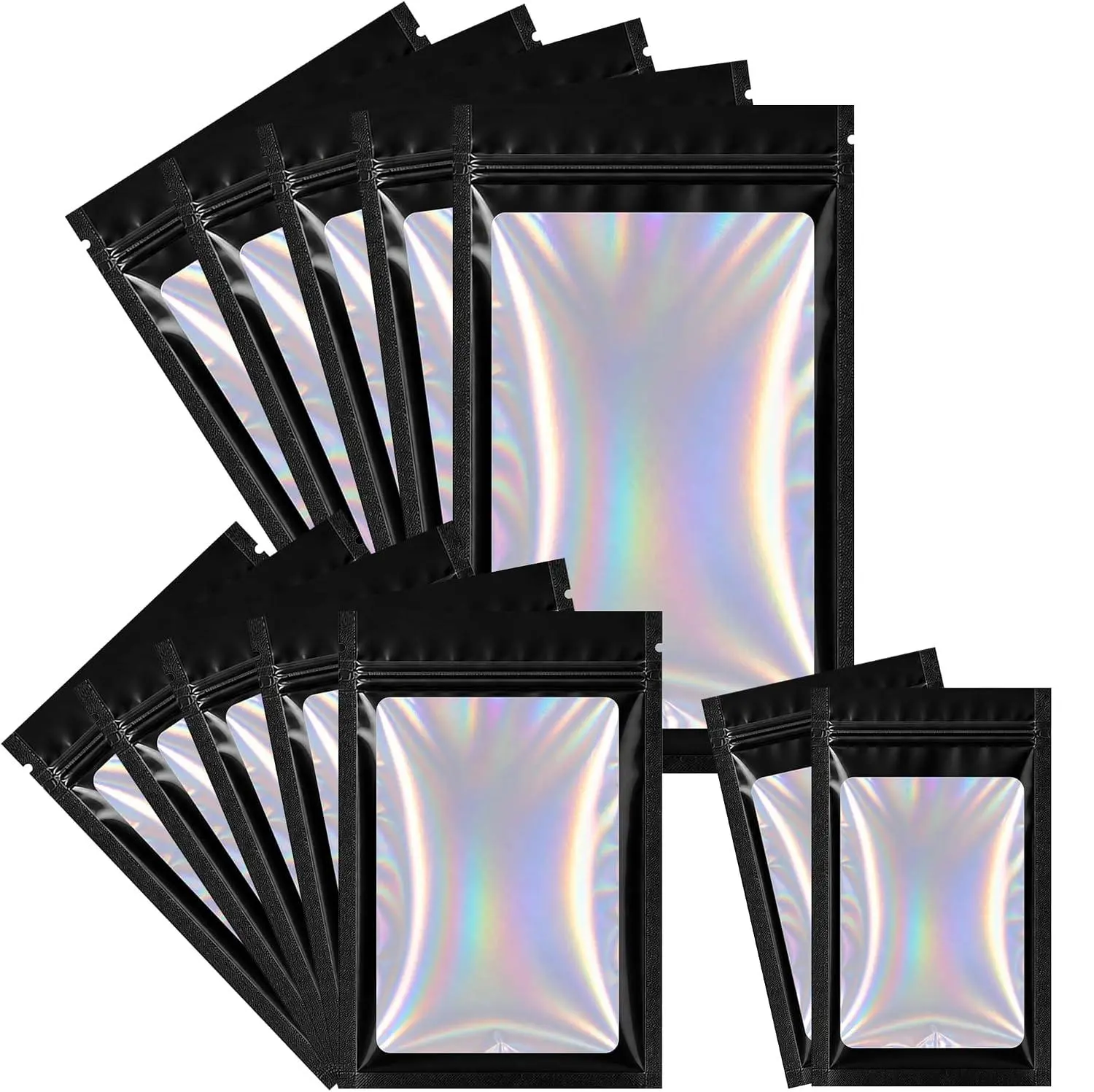 300Pcs Unisex Holographic Mylar Storage Bags, Smell-Proof Resealable Zip Lock Pouches, Foil Pouches for Small Business Jewelry Candy Party Favors
