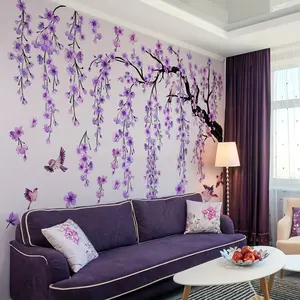 A set of twelve (20*30cm*12pcs) creative purple series flower and bird wall stickers, suitable for decorating the background walls of living rooms, bedrooms, and sofas, Decorative Wall Sticker (M19007-NC)