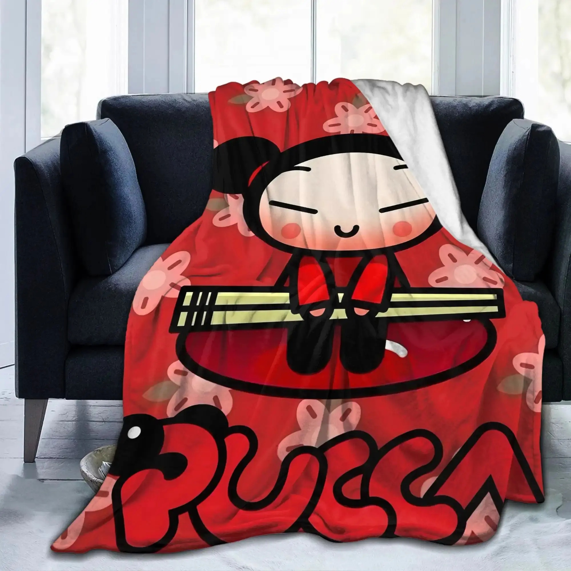 Pucca Retro Flannel Cozy Blanket - Wrinkle Resistant Soft Blanket Throw for Living Room, Bedding Linens & Textiles Soft Furnishings Accessory, Machine Washable