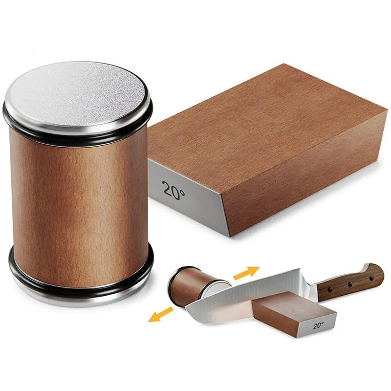 Rolling Knife Sharpener, 2 Counts/set Portable Wooden Knife Sharpening Tools with Magnetic 15 & 20 Degrees Angle Base for Kitchen Kitchenware
